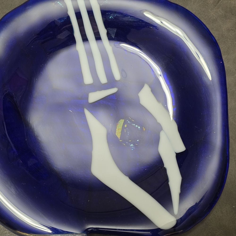Elegant Blue and White Glass Art Bowl